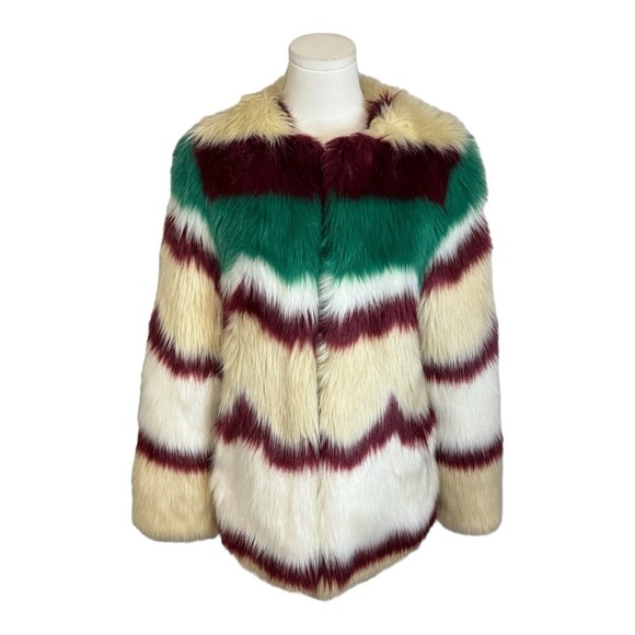 MAISON SCOTCH & Soda Faux Fur Colorful Coat Sz OS S M Winter Festival Concert - Picture 12 of 16